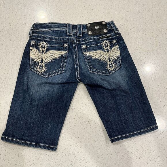 Miss Me Bermuda Jean Shorts Size 26 Embellished Cross Wing Pockets - Picture 4 of 12
